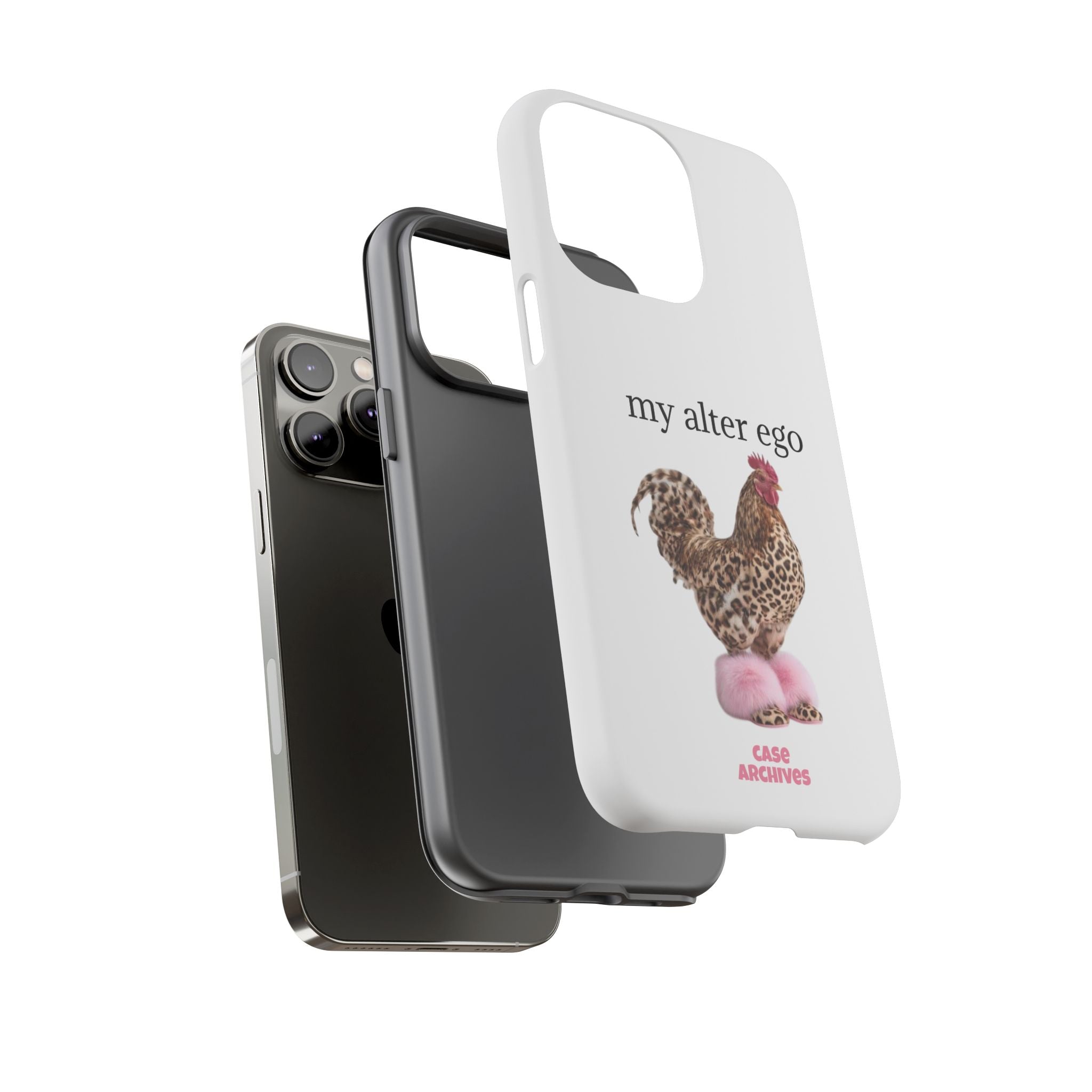 Chicken with style  'My Alter Ego' Tough Phone Case — Funny Leopard Print Rooster on Pink Slippers