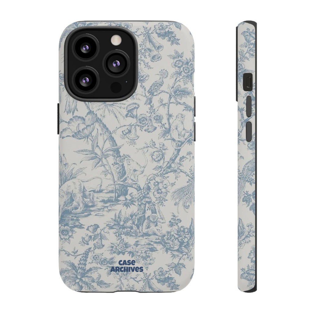 Toile Floral Tough Phone Case — Blue Vintage Botanical iPhone Protection