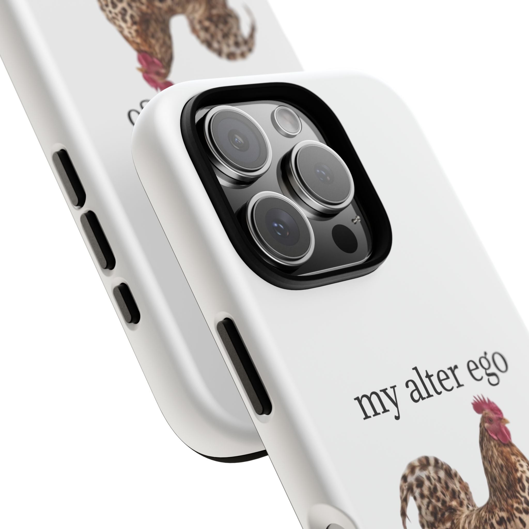 Chicken with style  'My Alter Ego' Tough Phone Case — Funny Leopard Print Rooster on Pink Slippers