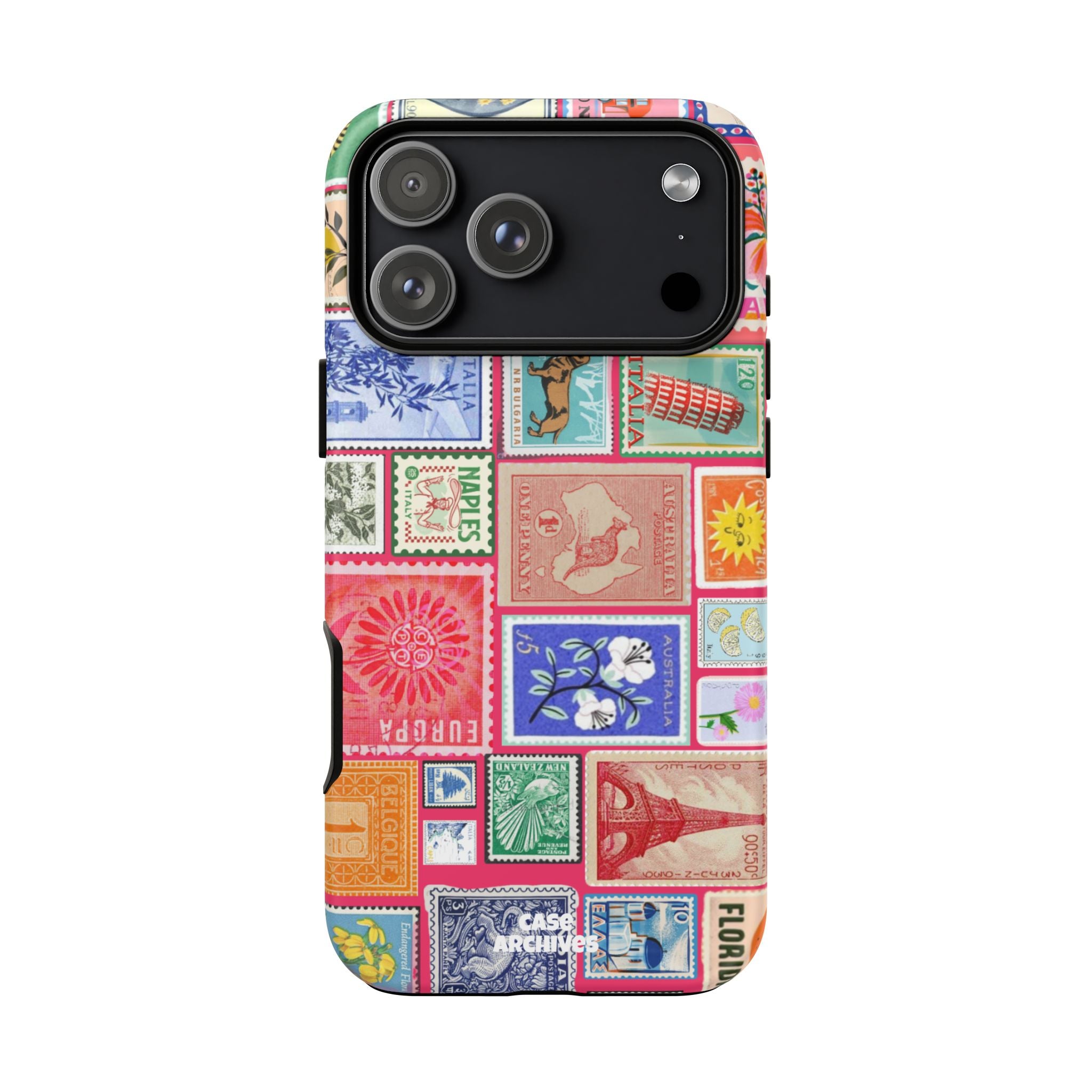 Vintage Stamp Collage Phone Case — Colorful Retro Postage Design