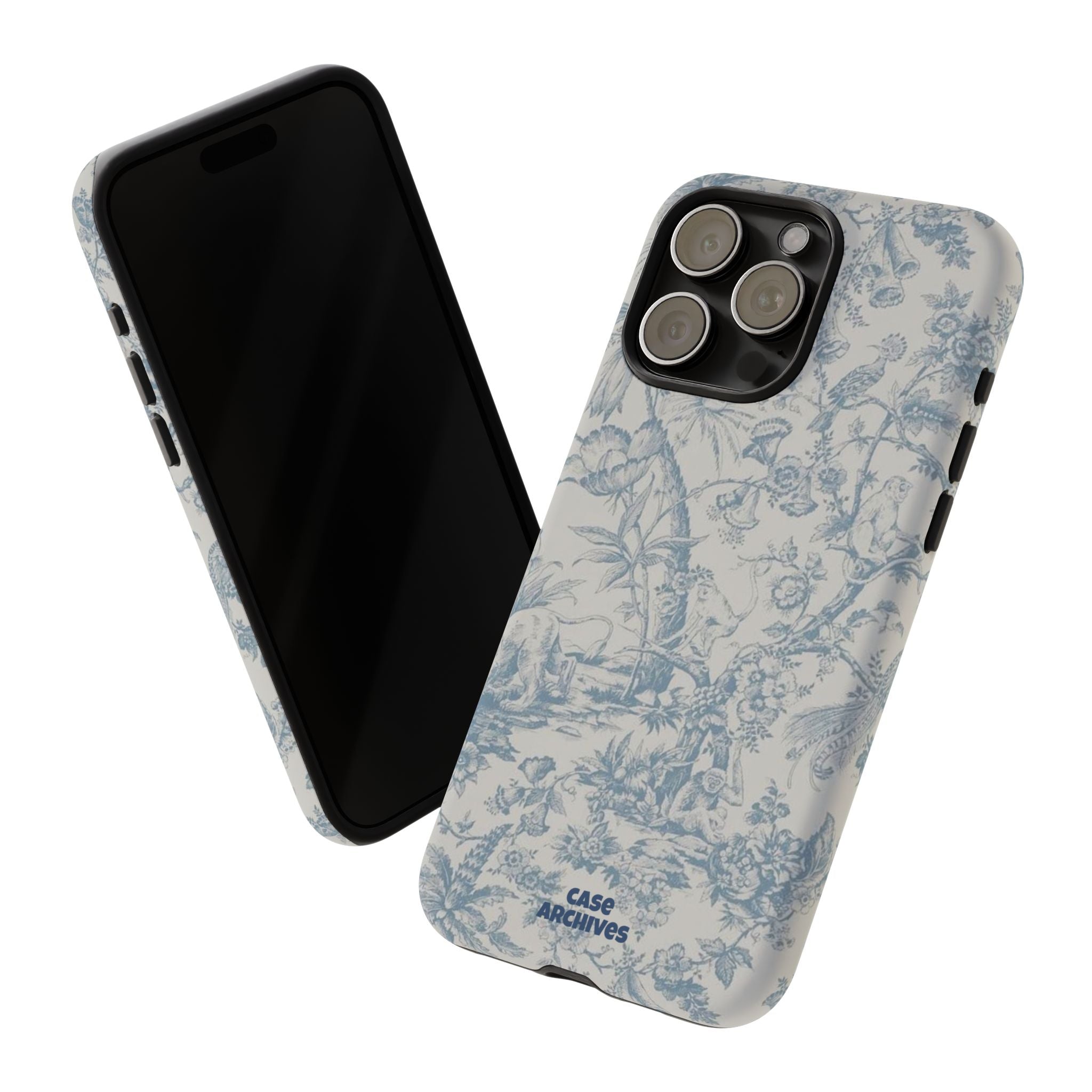 Toile Floral Tough Phone Case — Blue Vintage Botanical iPhone Protection