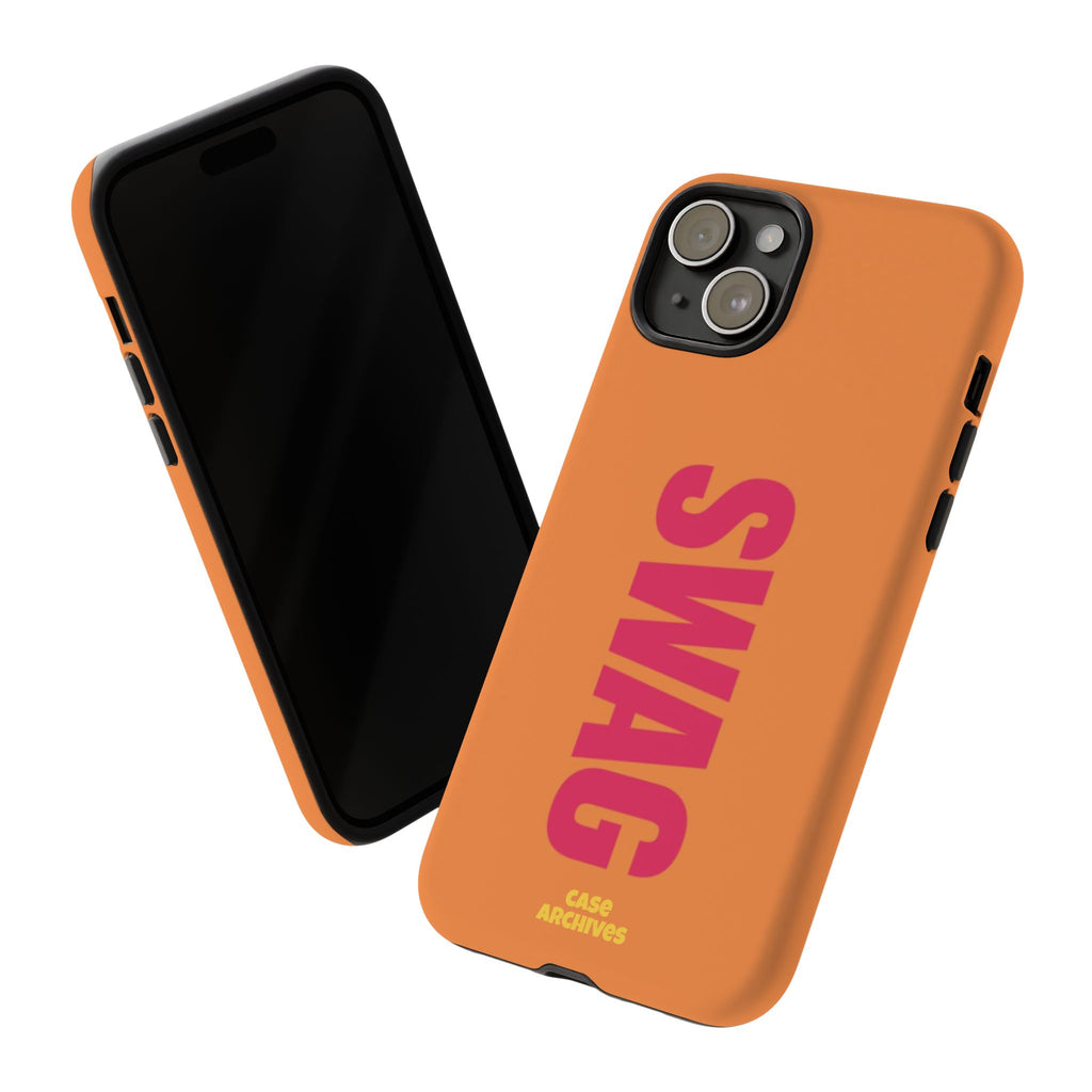 SWAG vertical text Tough Case | orange phone case, bold typography