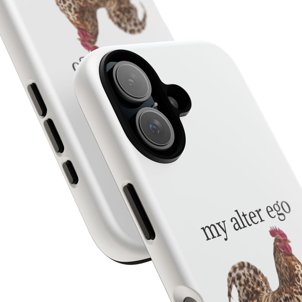 Chicken with style  'My Alter Ego' Tough Phone Case — Funny Leopard Print Rooster on Pink Slippers