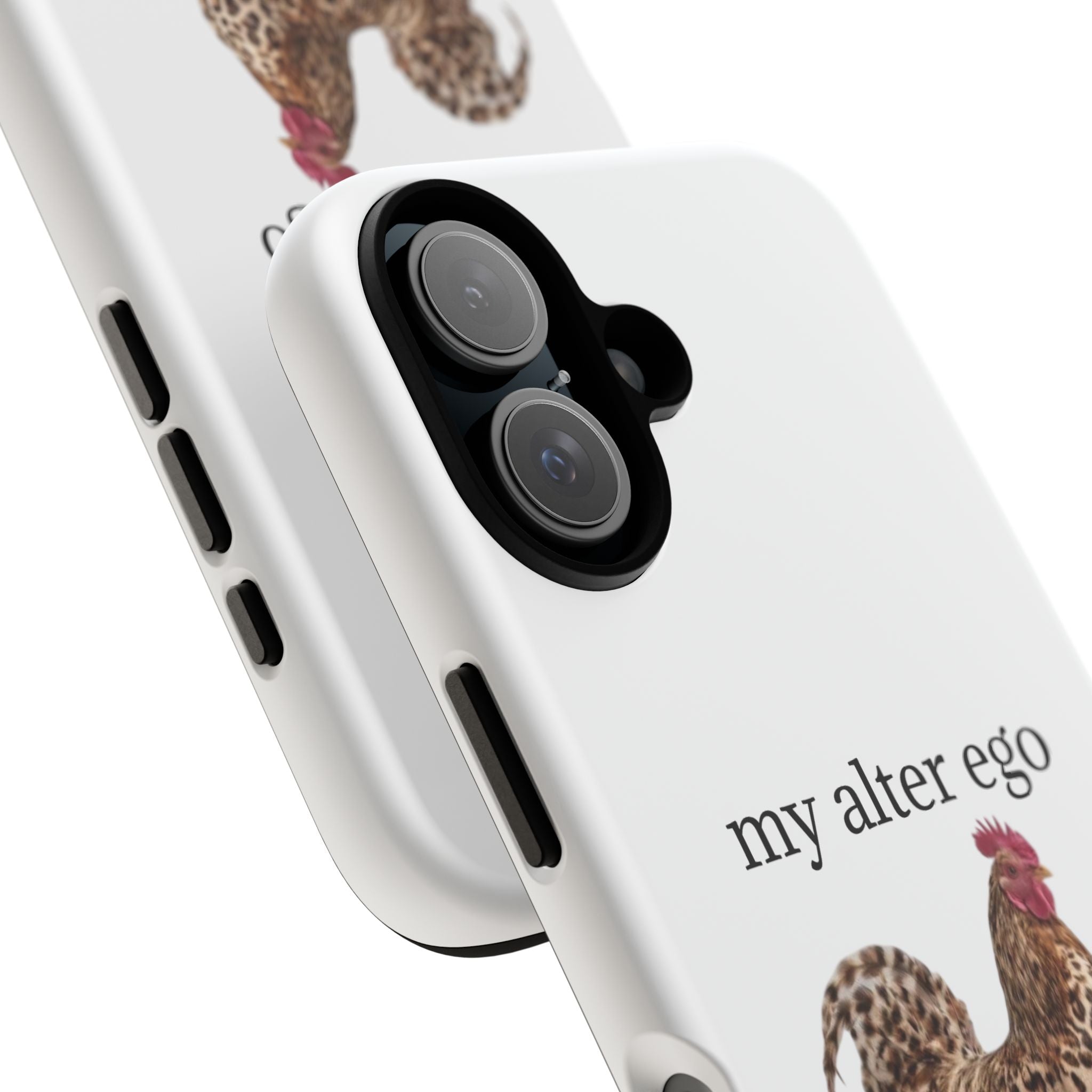 Chicken with style  'My Alter Ego' Tough Phone Case — Funny Leopard Print Rooster on Pink Slippers