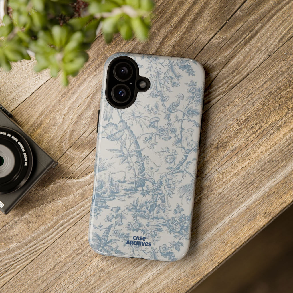 Toile Floral Tough Phone Case — Blue Vintage Botanical iPhone Protection