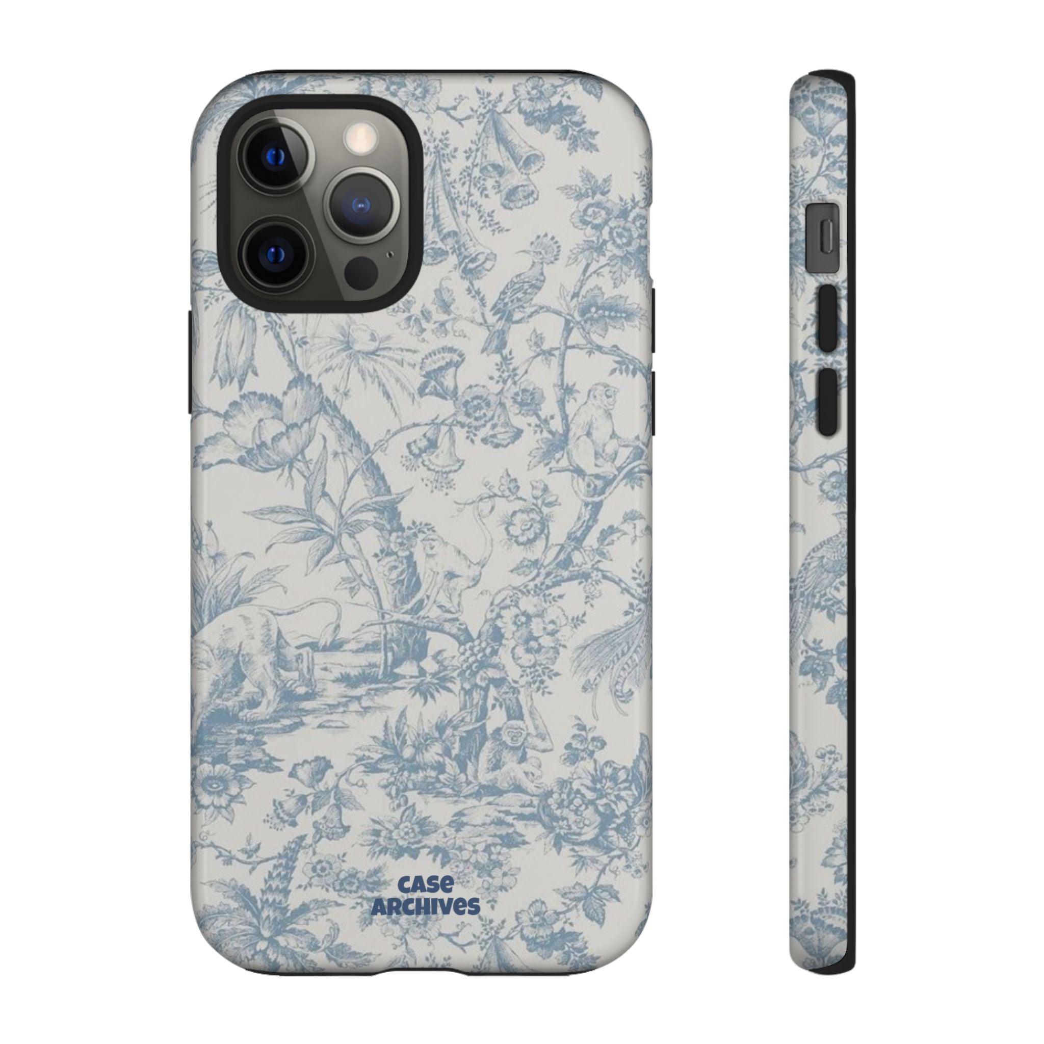 Toile Floral Tough Phone Case — Blue Vintage Botanical iPhone Protection