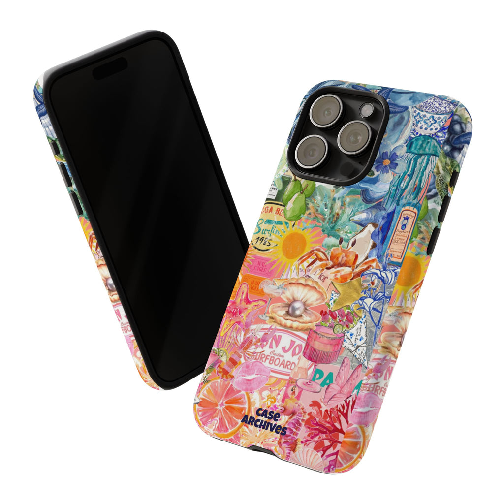 Colorful Collage Phone Case — Tropical Surf & Coastal Icons