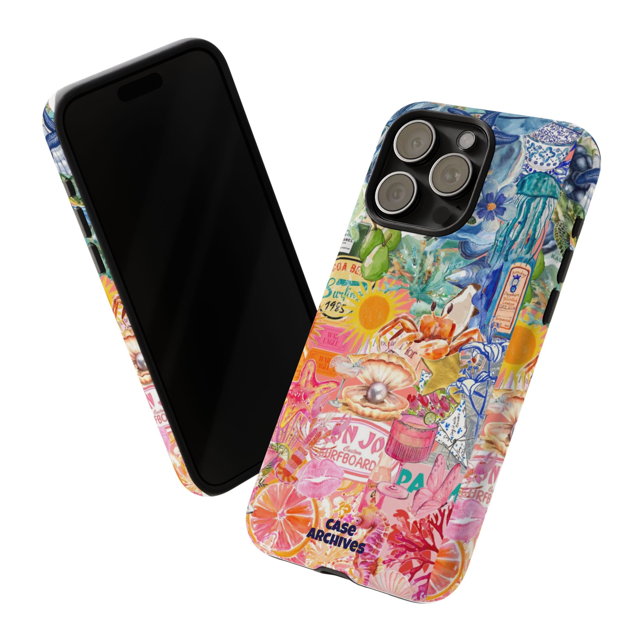 Colorful Collage Phone Case — Tropical Surf & Coastal Icons