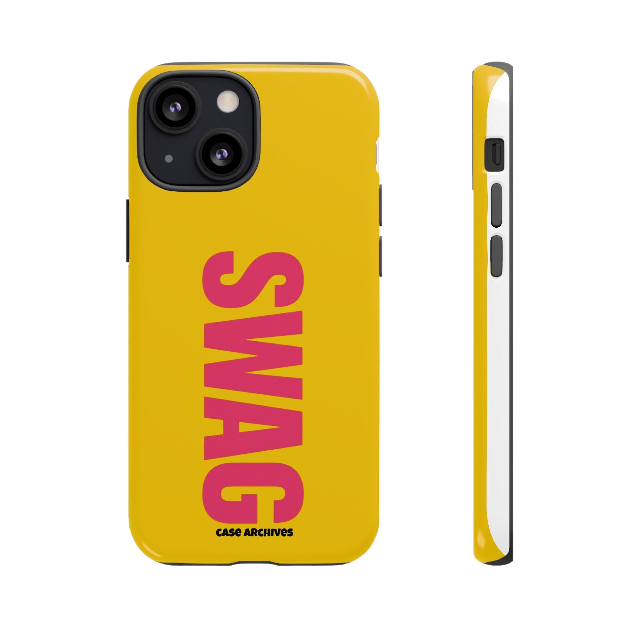 SWAG bold vertical text Phone Case | yellow pink typography