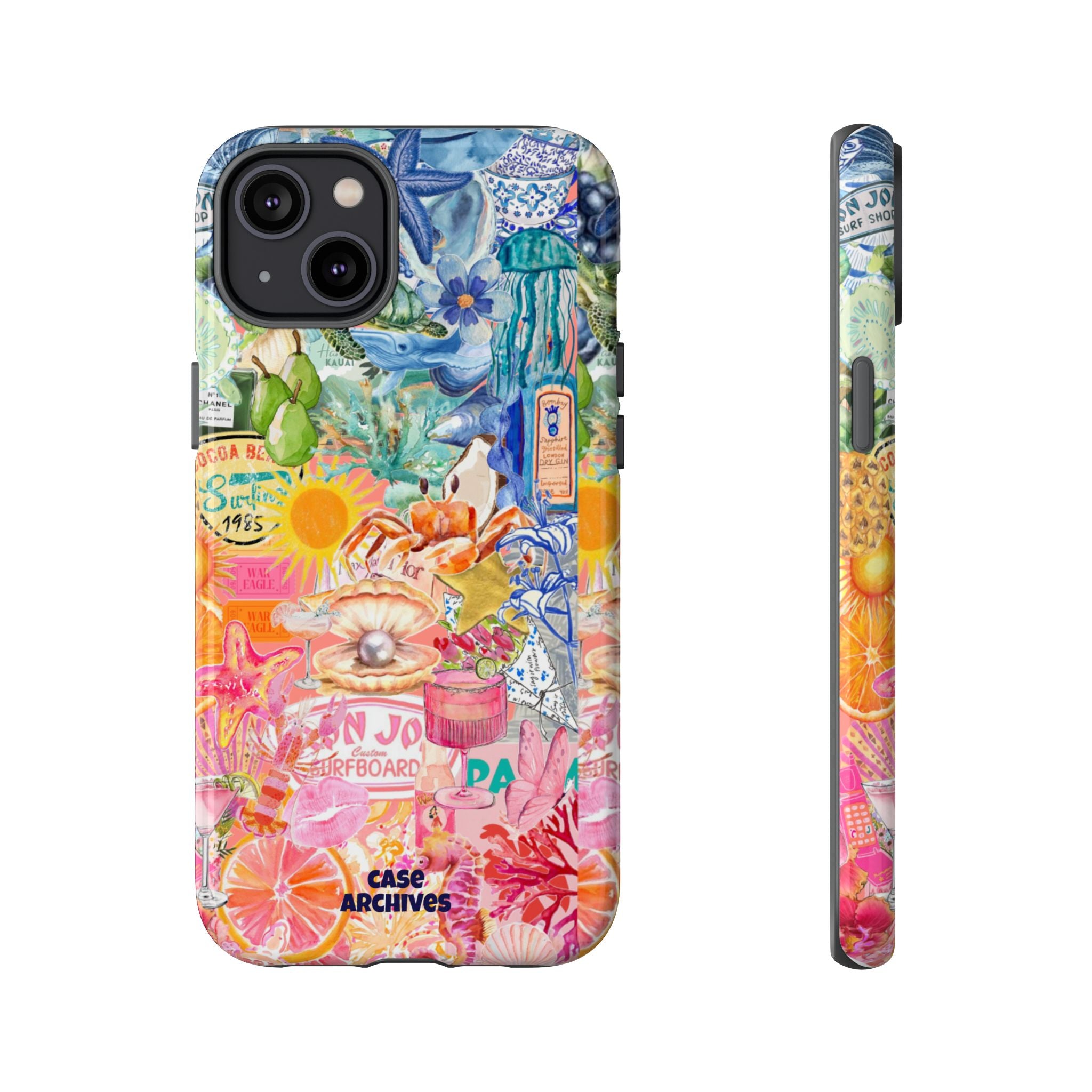 Colorful Collage Phone Case — Tropical Surf & Coastal Icons