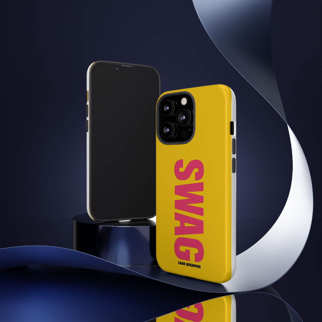 SWAG bold vertical text Phone Case | yellow pink typography