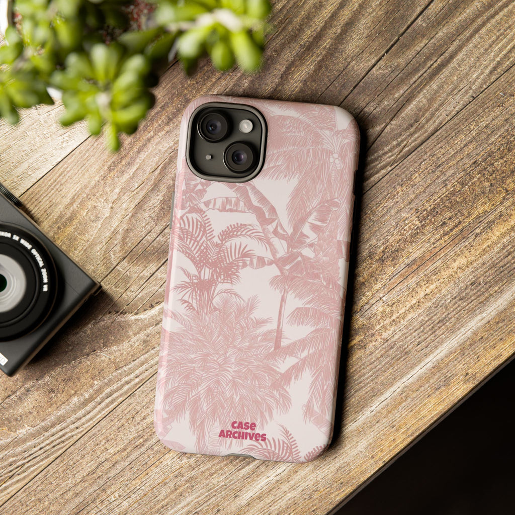 Pink Tropical Palm Tough Phone Case — Protective Floral iPhone Cover