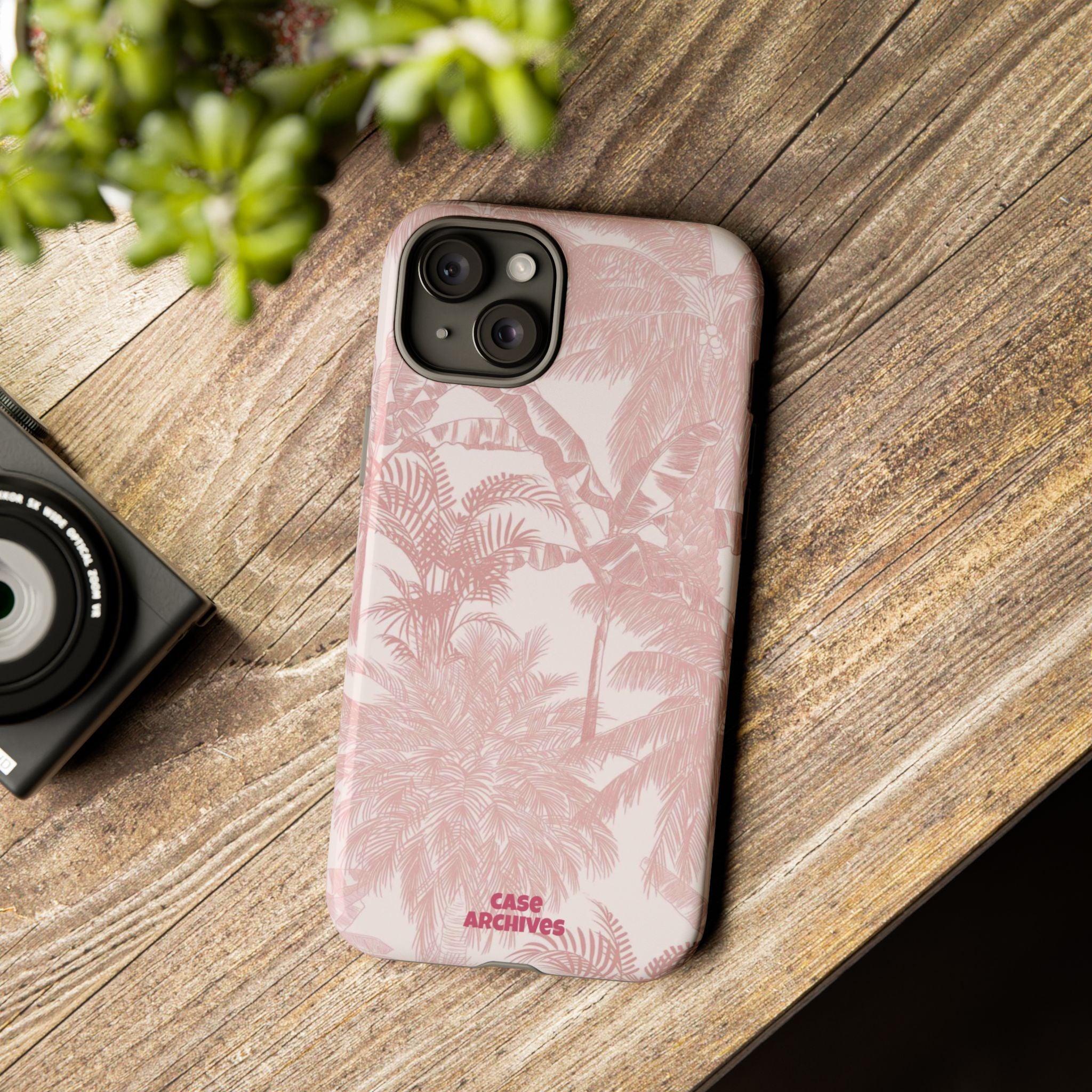 Pink Tropical Palm Tough Phone Case — Protective Floral iPhone Cover