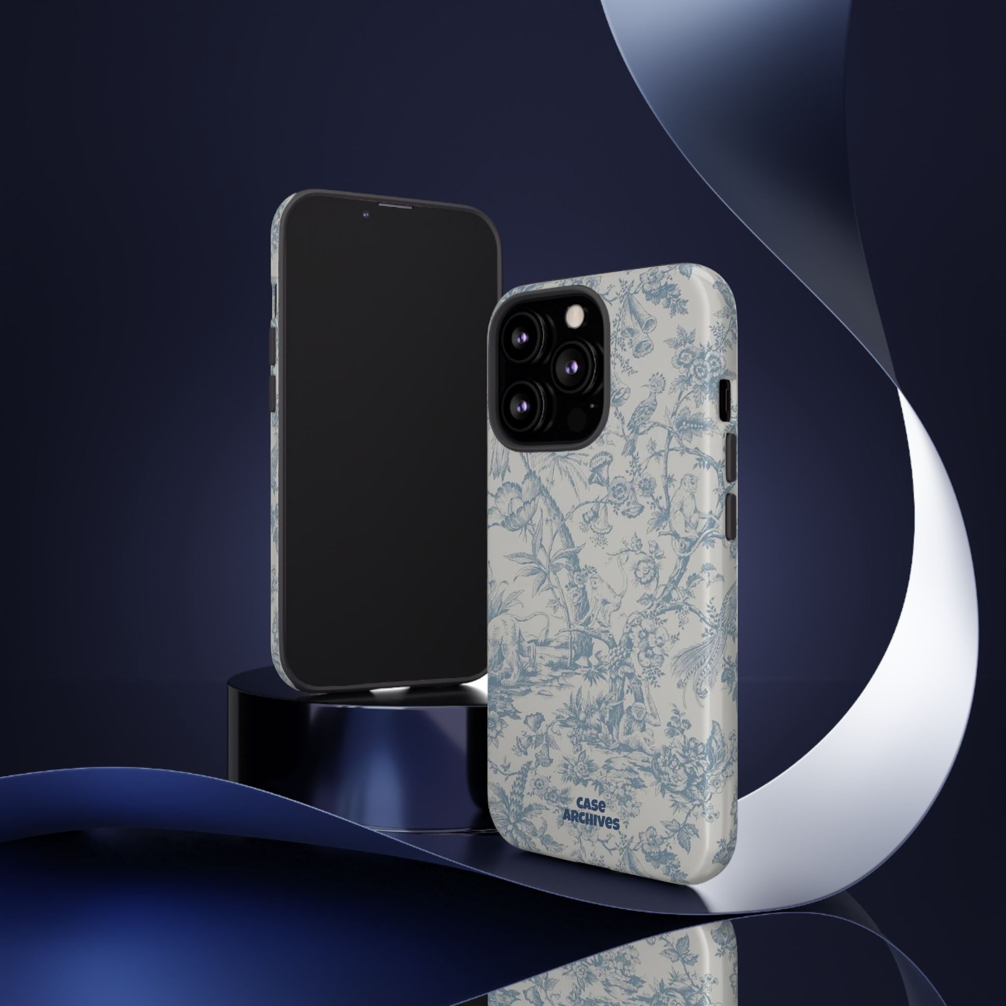 Toile Floral Tough Phone Case — Blue Vintage Botanical iPhone Protection