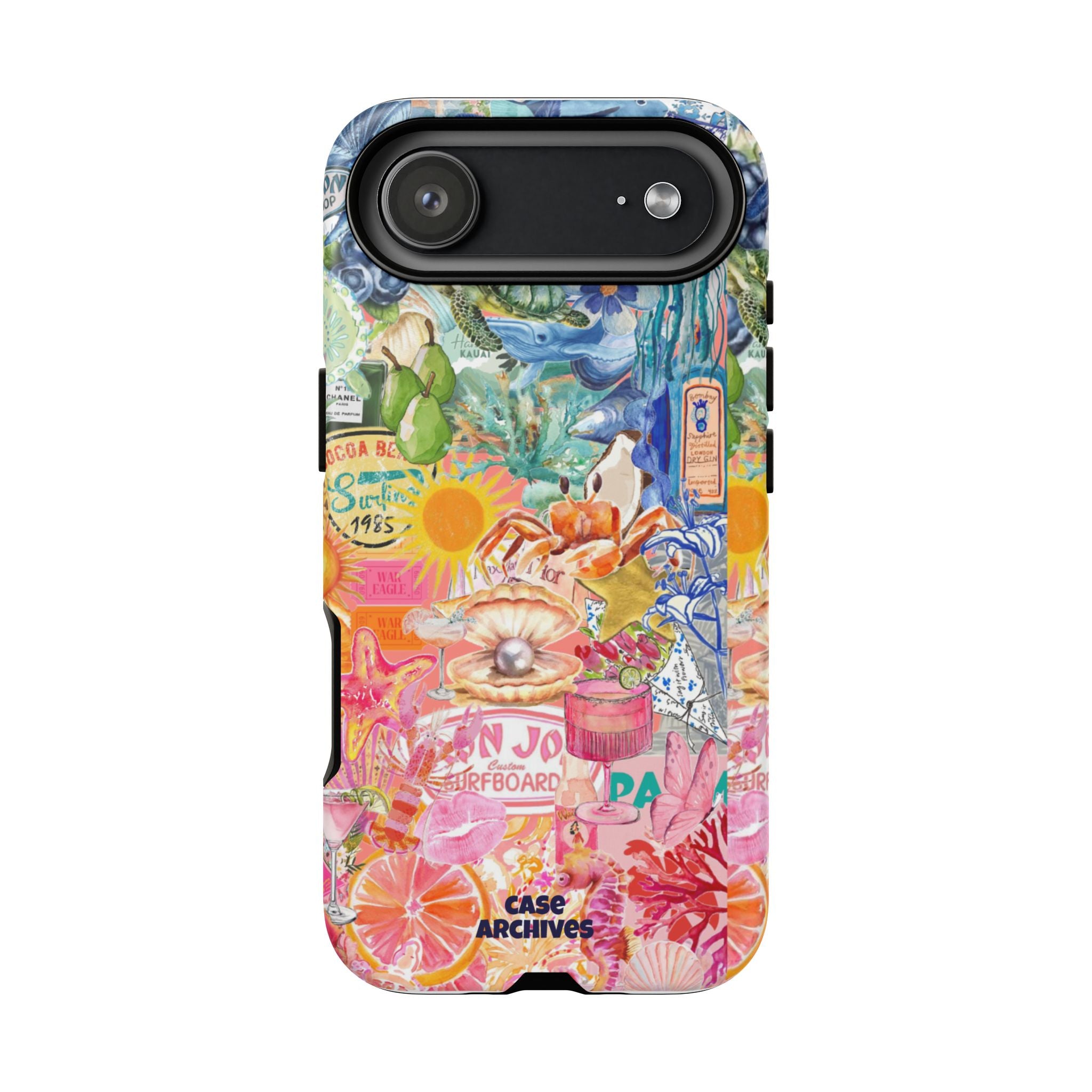 Colorful Collage Phone Case — Tropical Surf & Coastal Icons