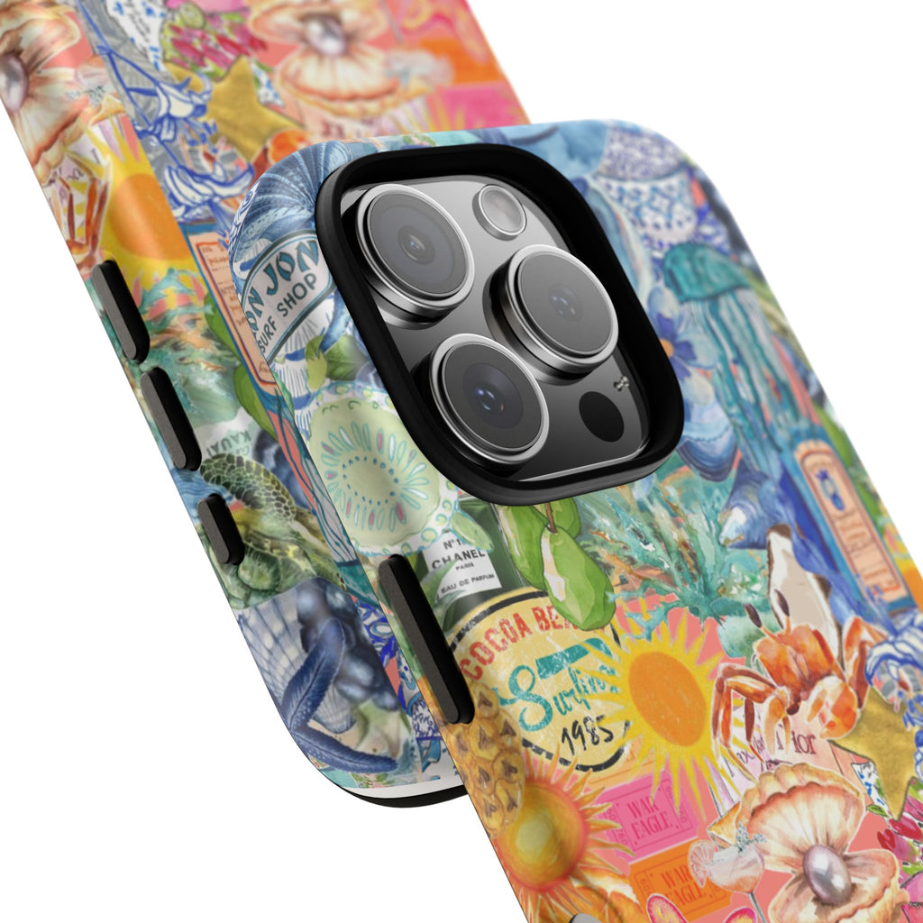 Colorful Collage Phone Case — Tropical Surf & Coastal Icons