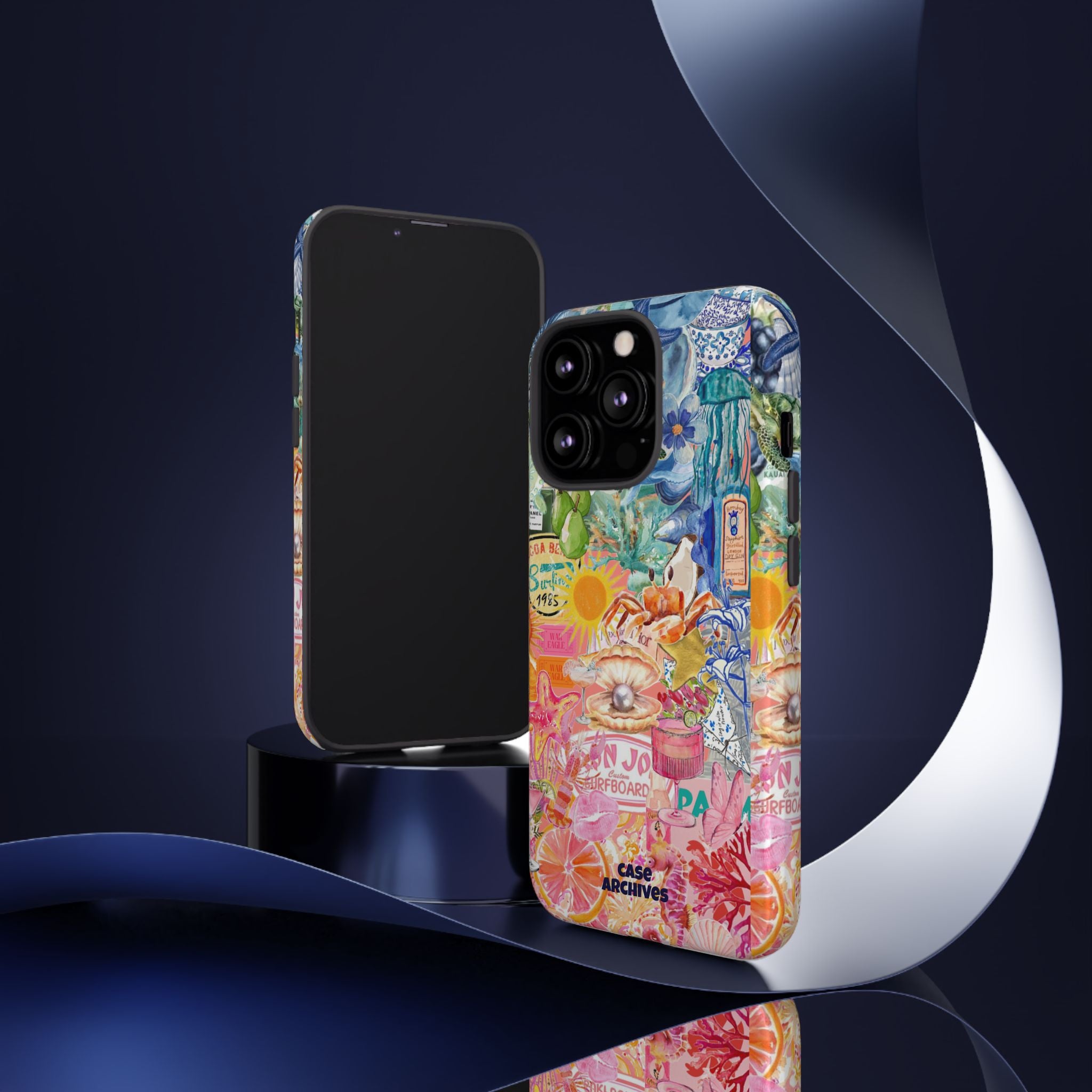 Colorful Collage Phone Case — Tropical Surf & Coastal Icons