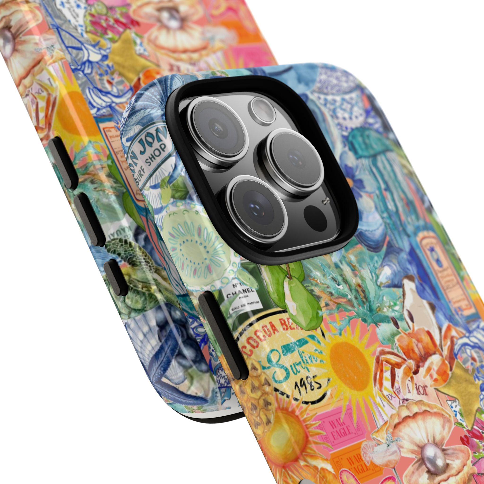 Colorful Collage Phone Case — Tropical Surf & Coastal Icons