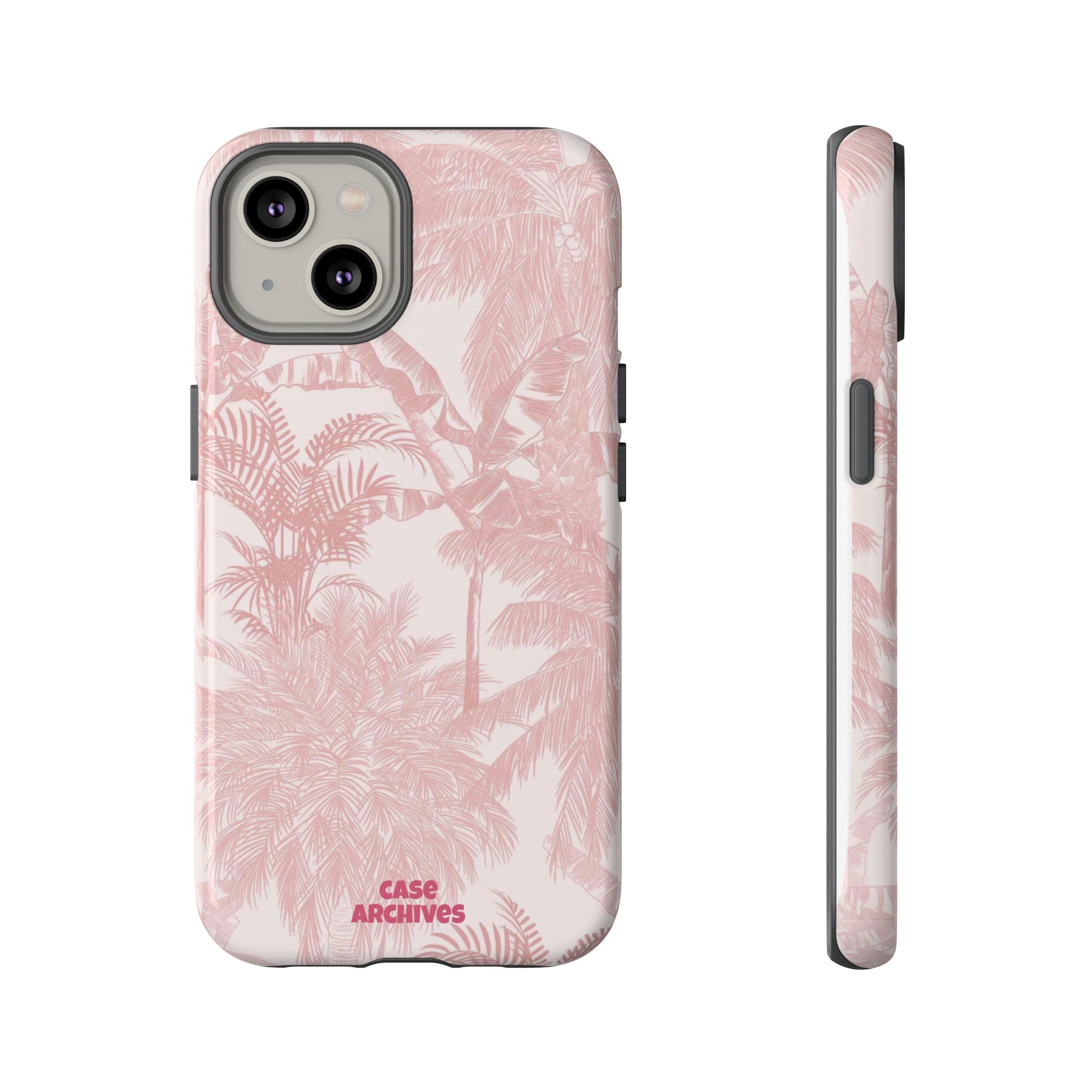 Pink Tropical Palm Tough Phone Case — Protective Floral iPhone Cover
