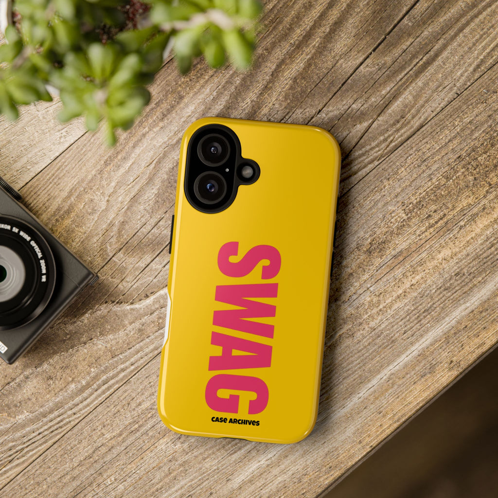 SWAG bold vertical text Phone Case | yellow pink typography