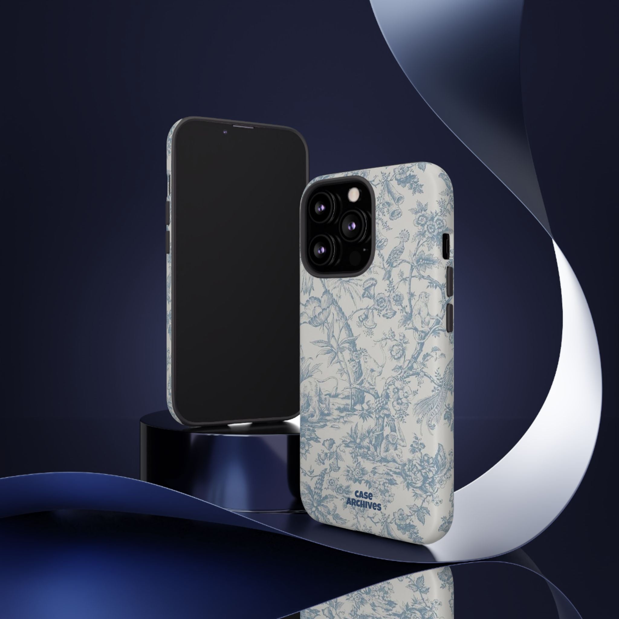 Toile Floral Tough Phone Case — Blue Vintage Botanical iPhone Protection