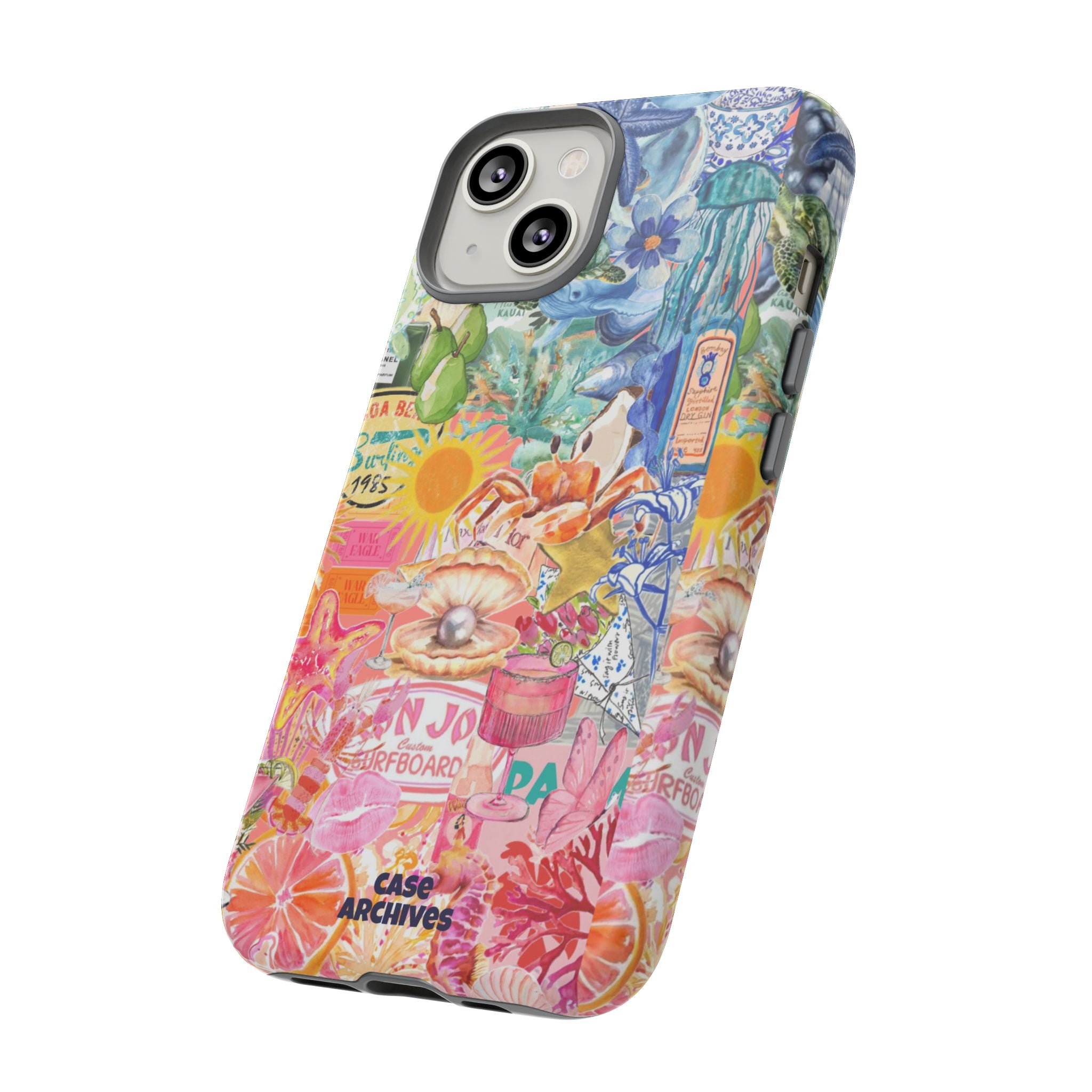 Colorful Collage Phone Case — Tropical Surf & Coastal Icons