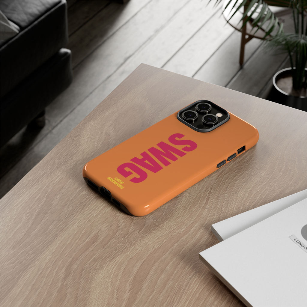 SWAG vertical text Tough Case | orange phone case, bold typography