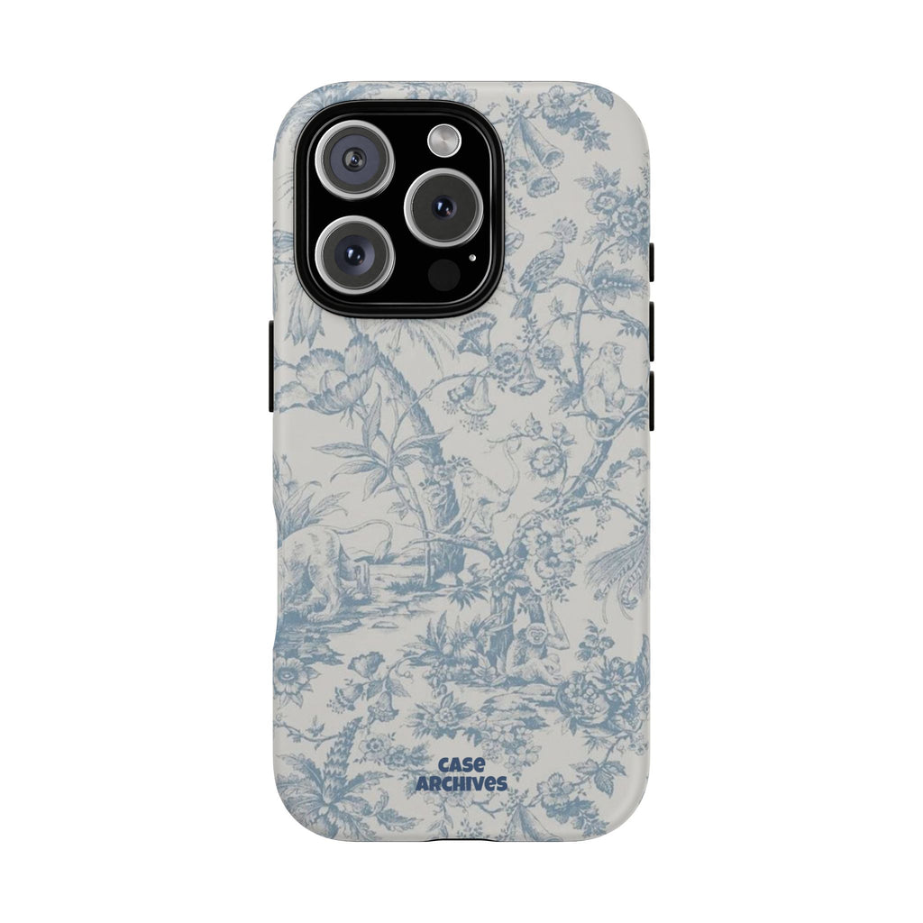 Toile Floral Tough Phone Case — Blue Vintage Botanical iPhone Protection