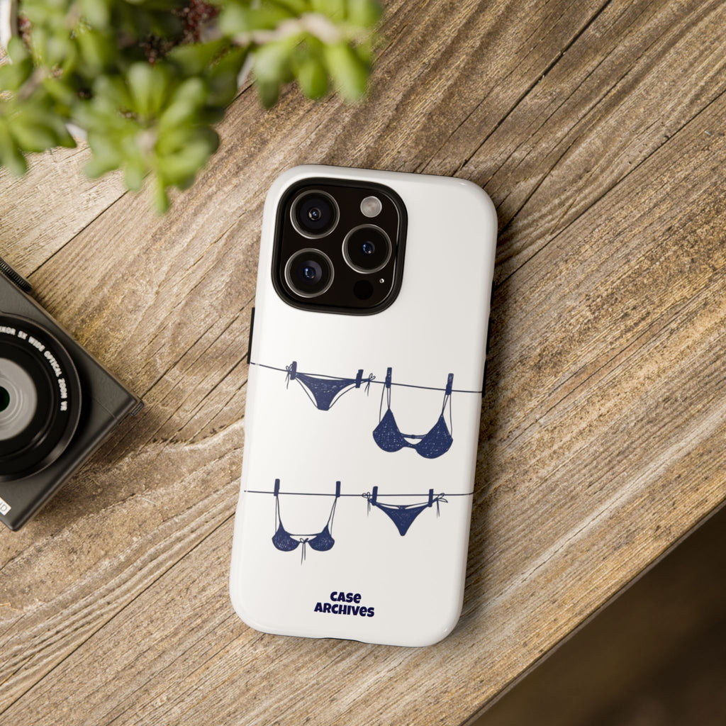 Phone Case — Blue swimsuit Clothesline Illustration Protective Cover