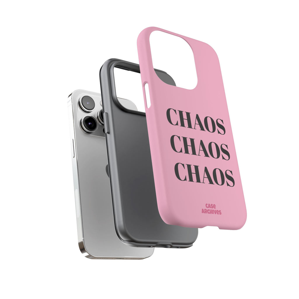Pink "CHAOS" Phone Case — Bold Text Protective iPhone Cover