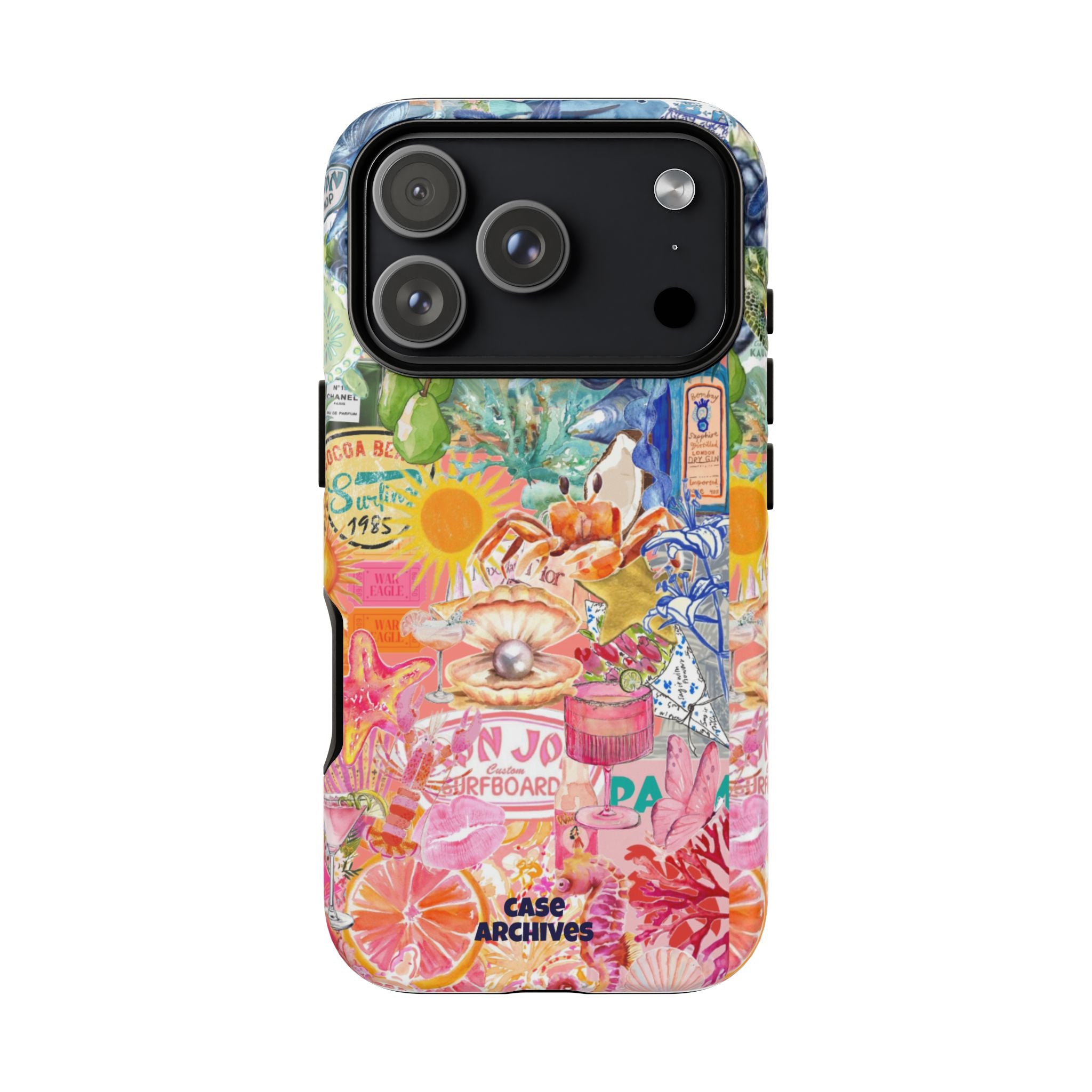 Colorful Collage Phone Case — Tropical Surf & Coastal Icons