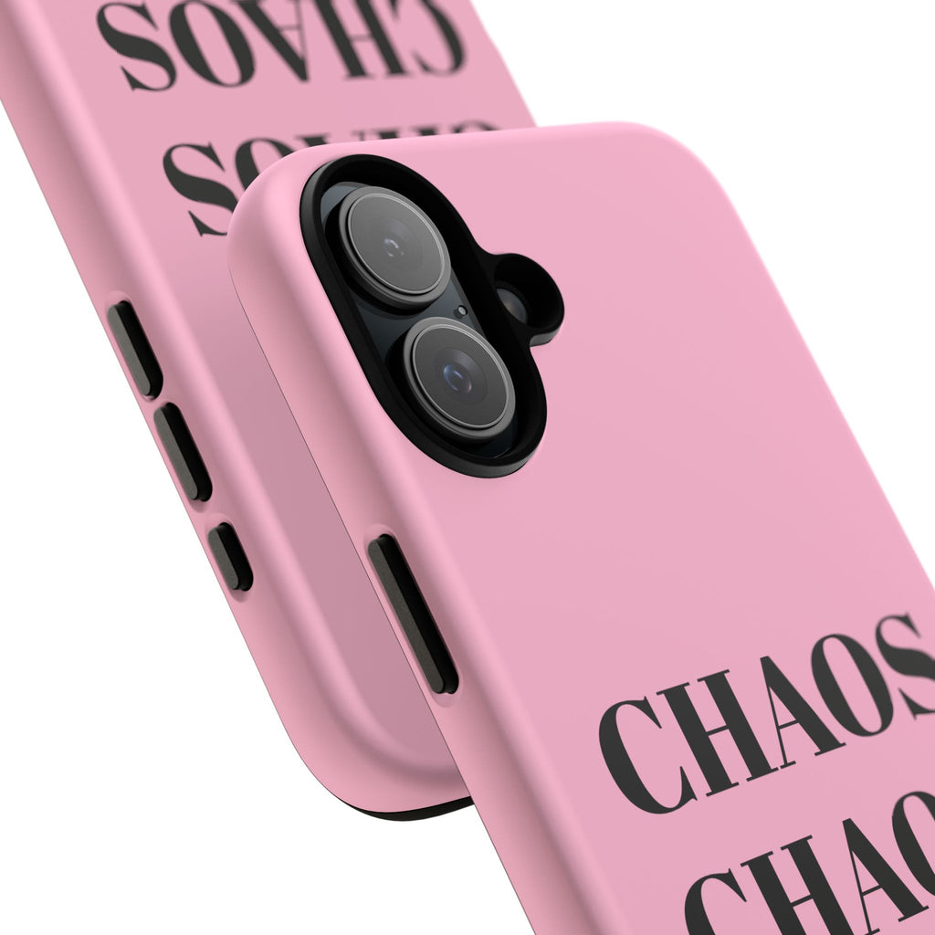 Pink "CHAOS" Phone Case — Bold Text Protective iPhone Cover