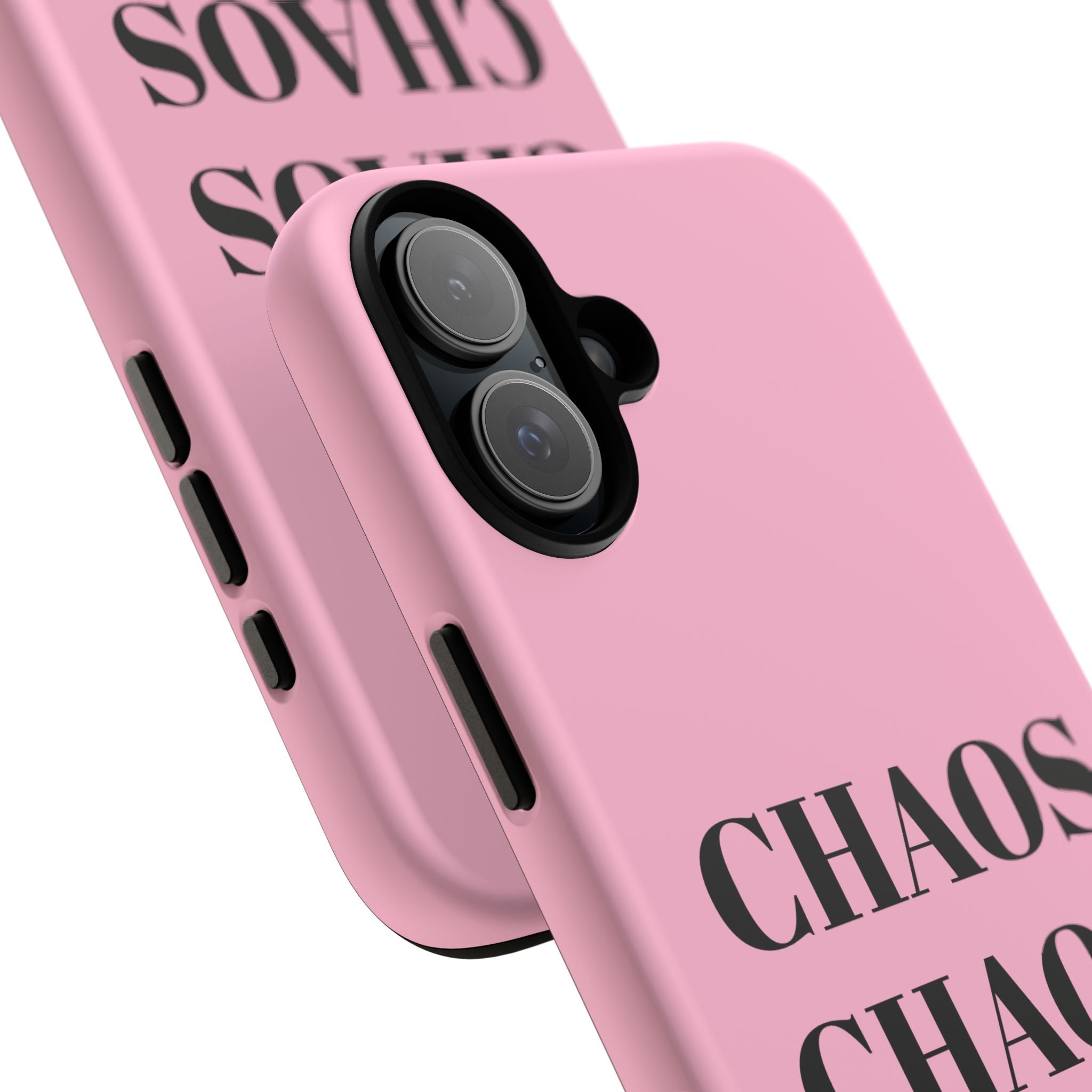 Pink "CHAOS" Phone Case — Bold Text Protective iPhone Cover