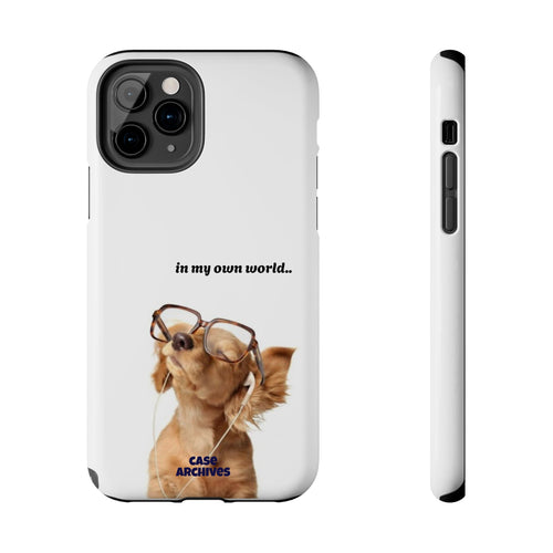 "In My Own World" Cute Dog Design, Durable Protective iPhone Case