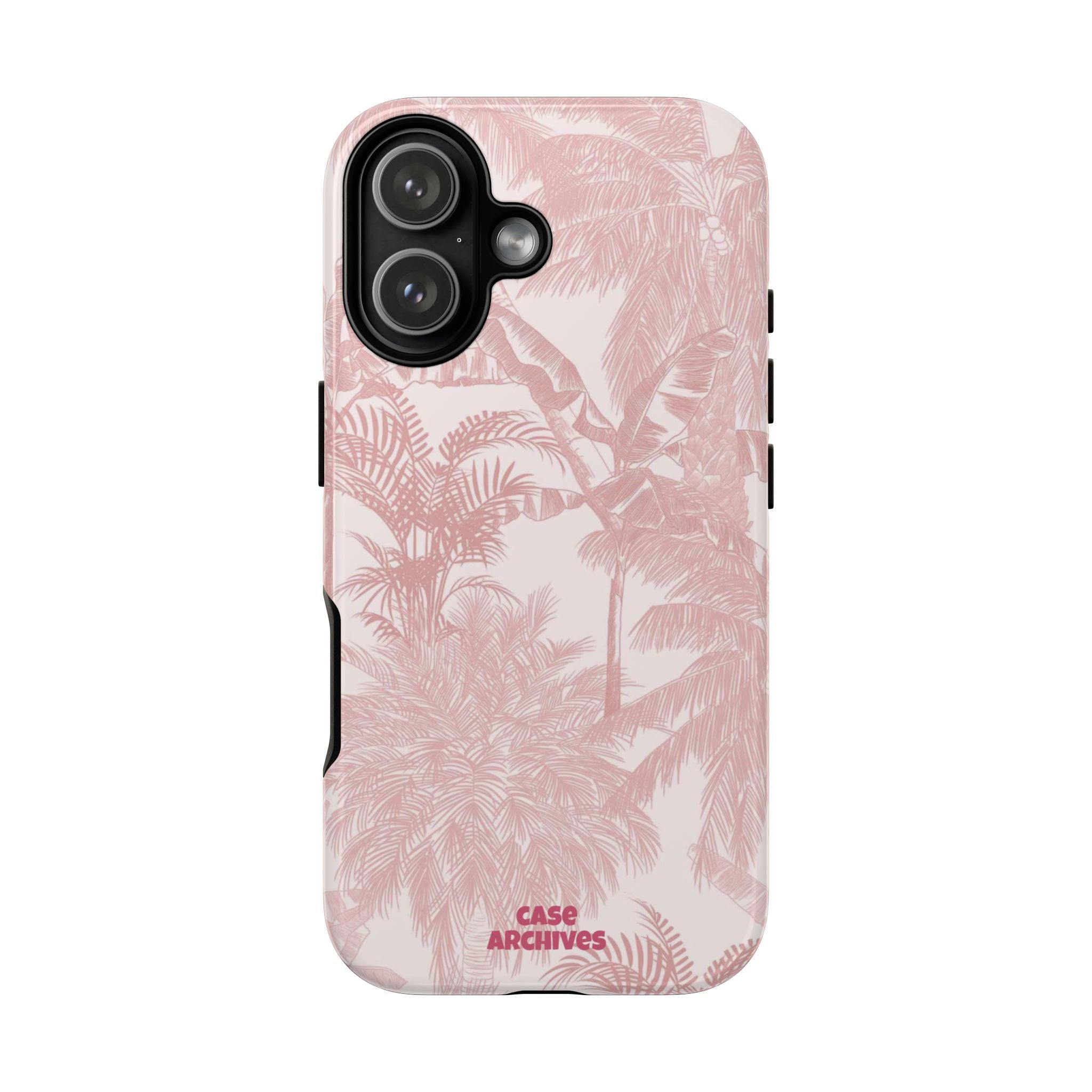 Pink Tropical Palm Tough Phone Case — Protective Floral iPhone Cover