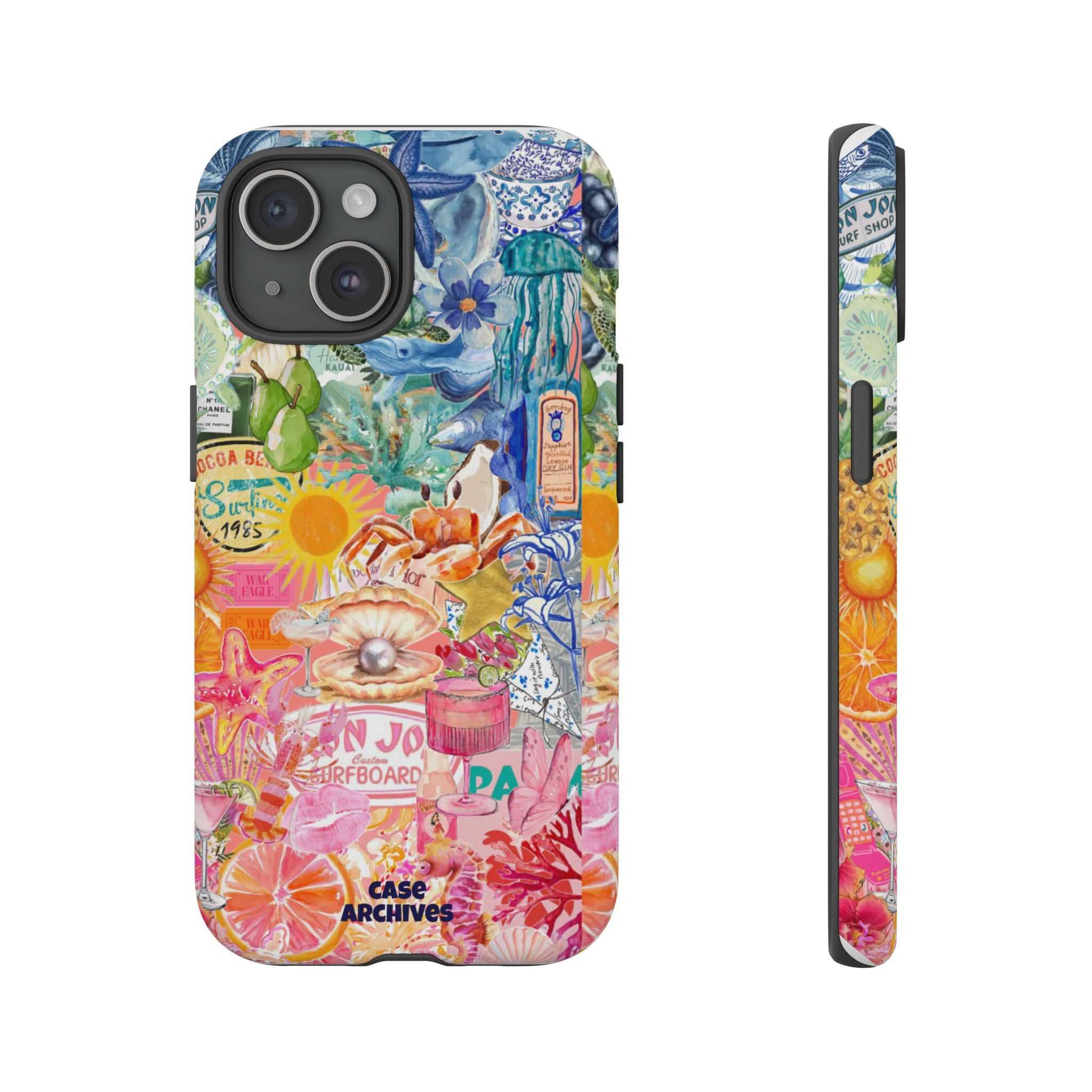 Colorful Collage Phone Case — Tropical Surf & Coastal Icons