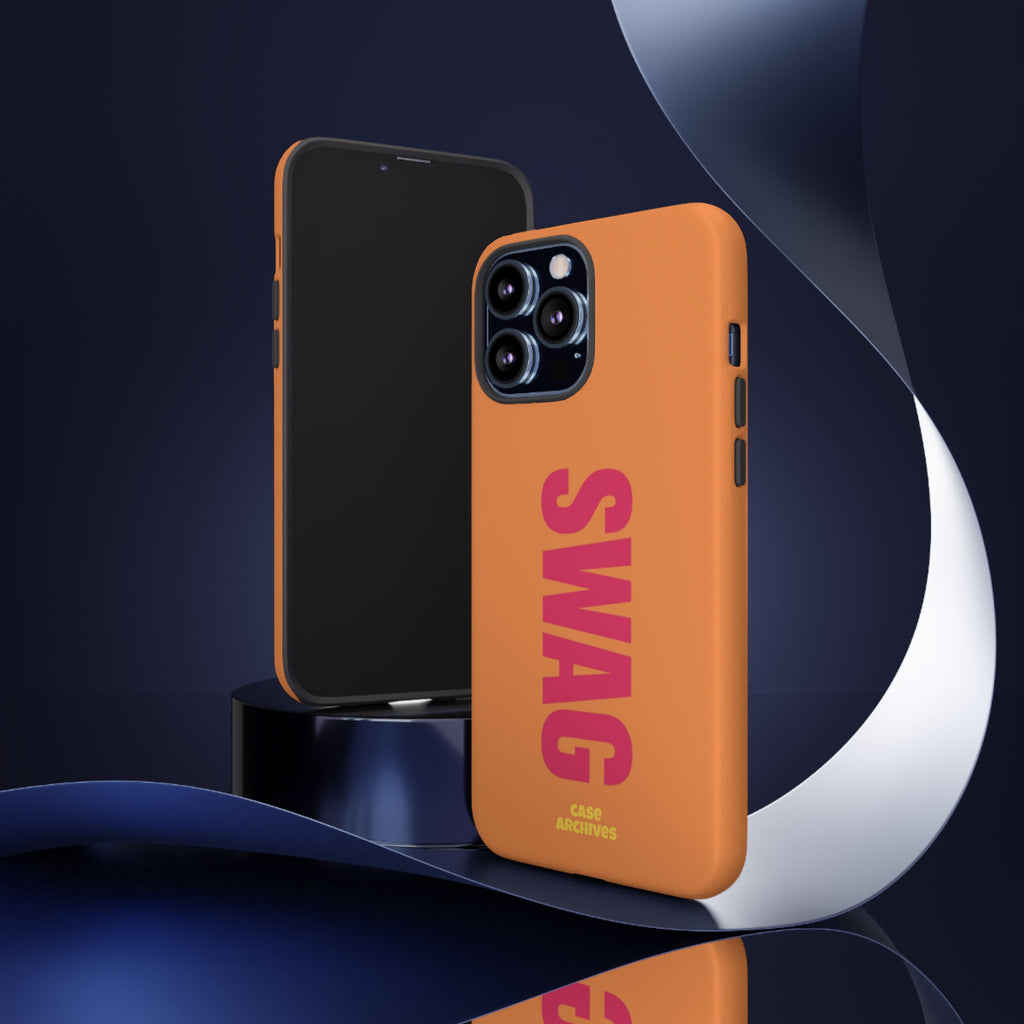 SWAG vertical text Tough Case | orange phone case, bold typography