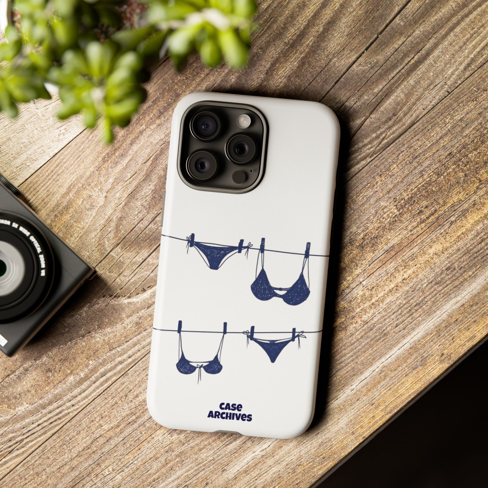 Phone Case — Blue swimsuit Clothesline Illustration Protective Cover