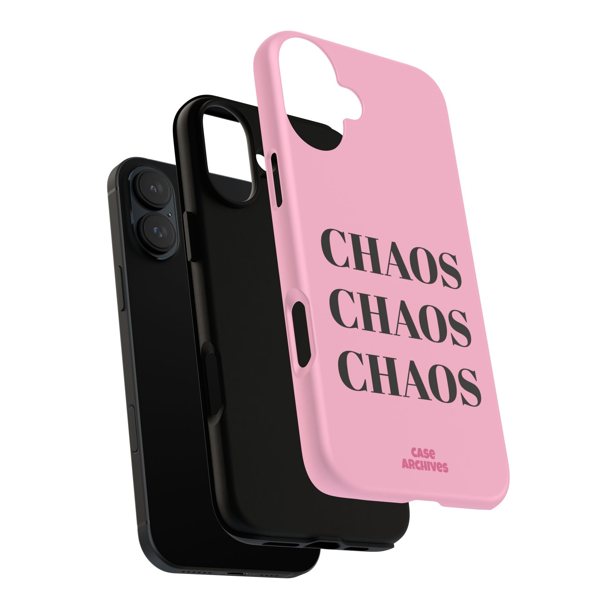 Pink "CHAOS" Phone Case — Bold Text Protective iPhone Cover