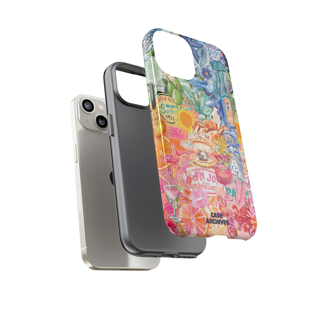 Colorful Collage Phone Case — Tropical Surf & Coastal Icons