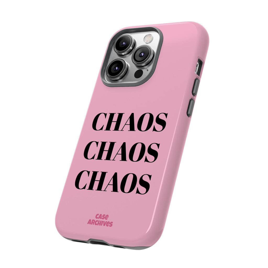 Pink "CHAOS" Phone Case — Bold Text Protective iPhone Cover