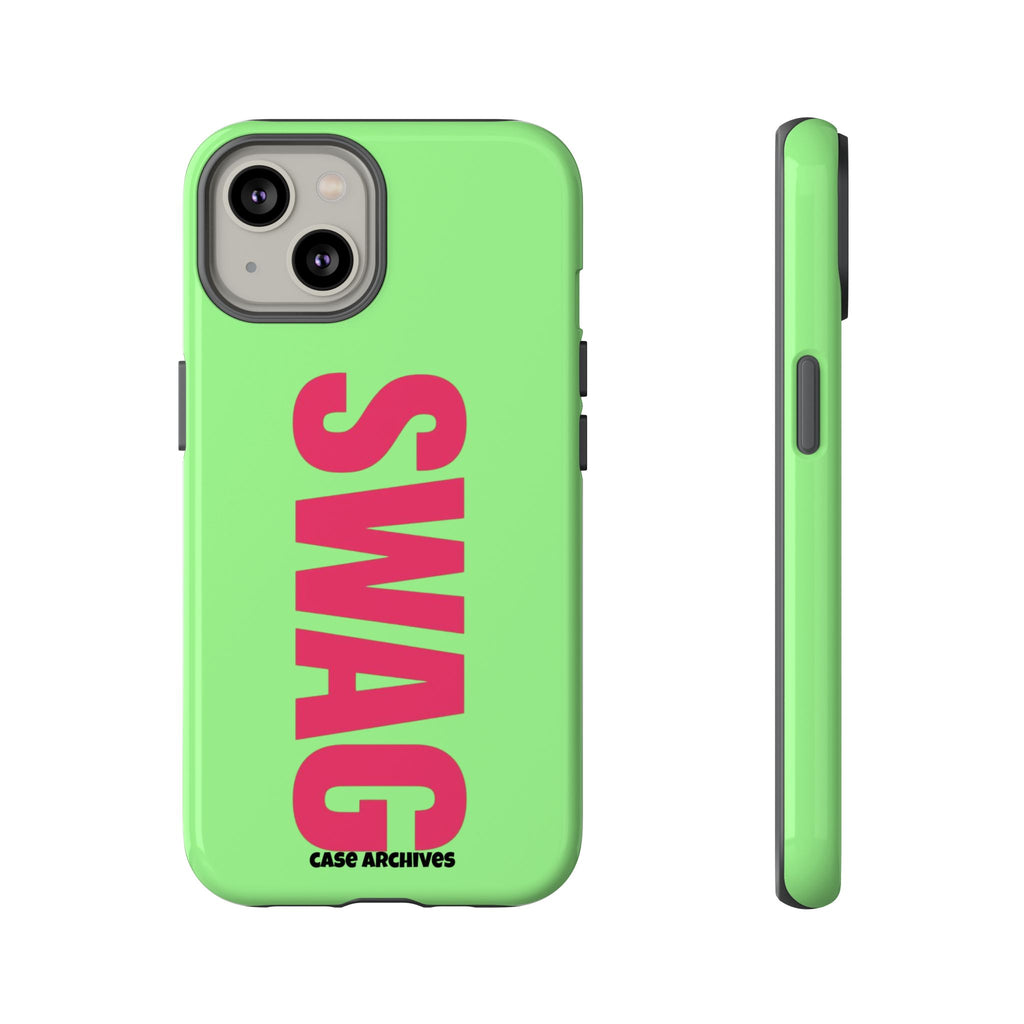 SWAG vertical text Phone Case | Lime green pink typography