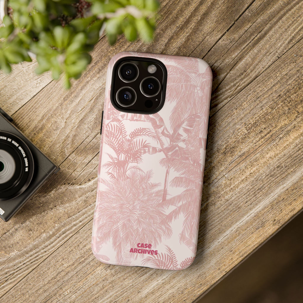 Pink Tropical Palm Tough Phone Case — Protective Floral iPhone Cover