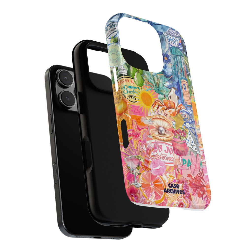 Colorful Collage Phone Case — Tropical Surf & Coastal Icons
