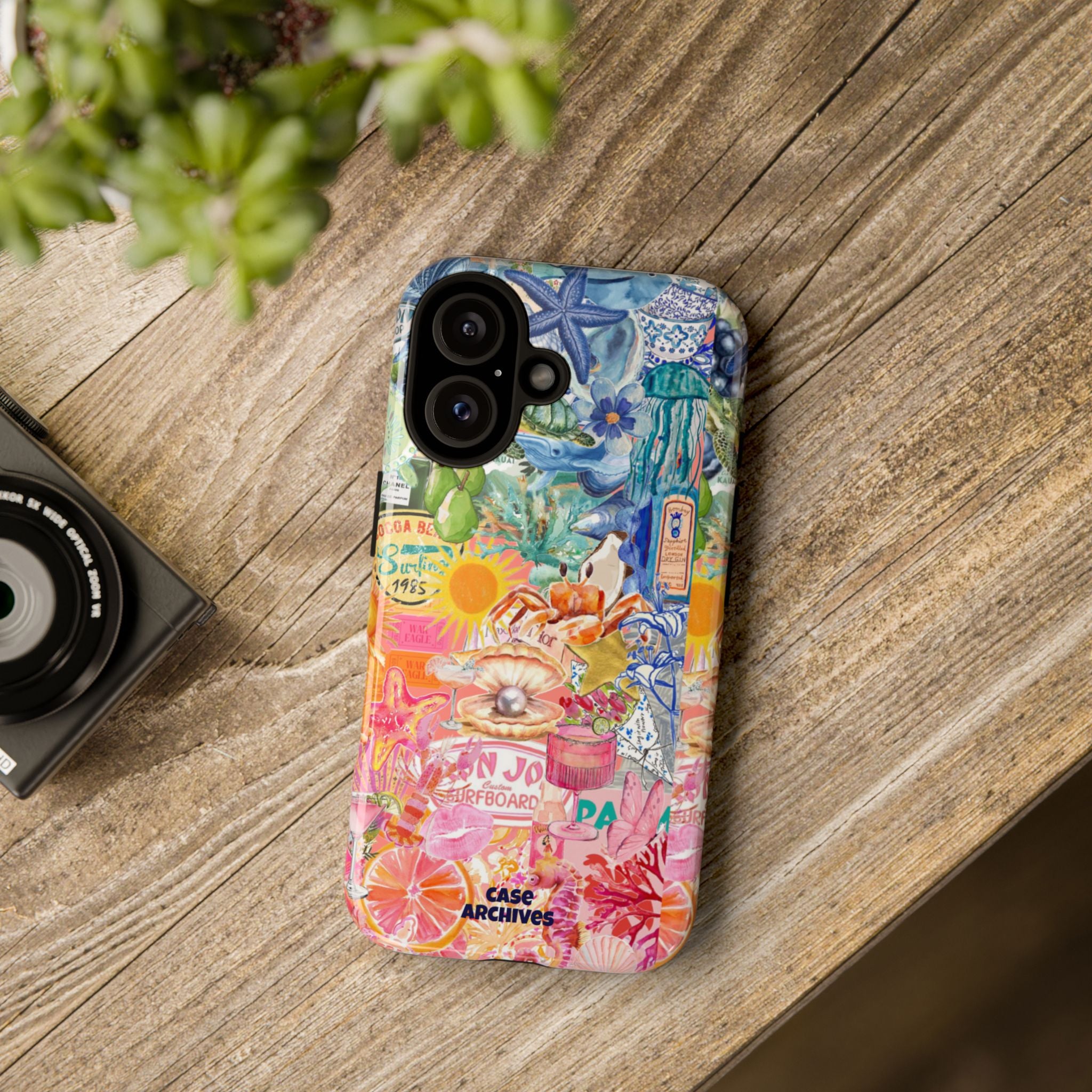 Colorful Collage Phone Case — Tropical Surf & Coastal Icons