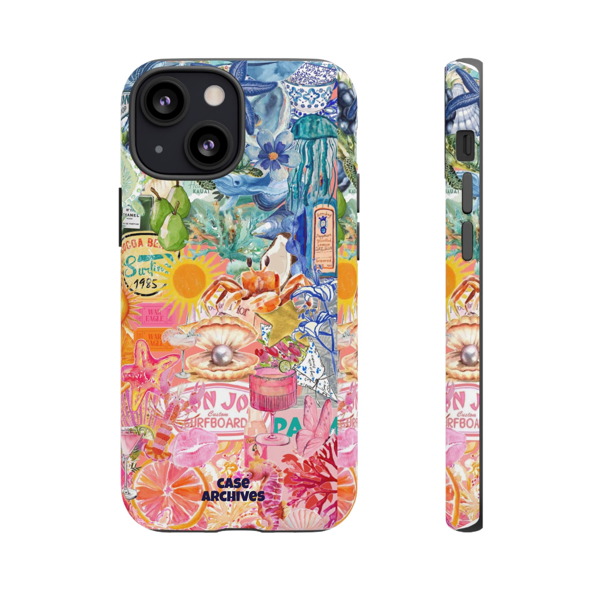 Colorful Collage Phone Case — Tropical Surf & Coastal Icons