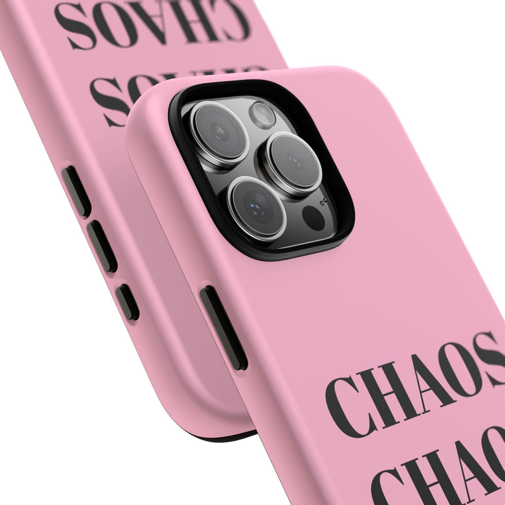 Pink "CHAOS" Phone Case — Bold Text Protective iPhone Cover