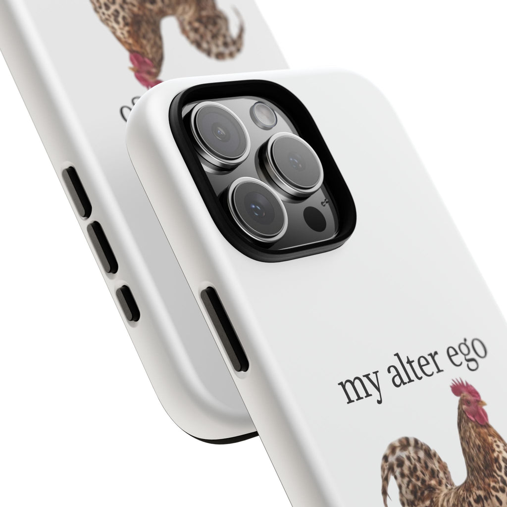 Chicken with style  'My Alter Ego' Tough Phone Case — Funny Leopard Print Rooster on Pink Slippers