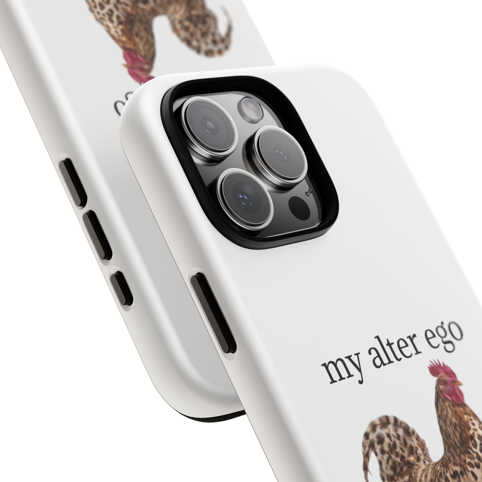 Chicken with style  'My Alter Ego' Tough Phone Case — Funny Leopard Print Rooster on Pink Slippers