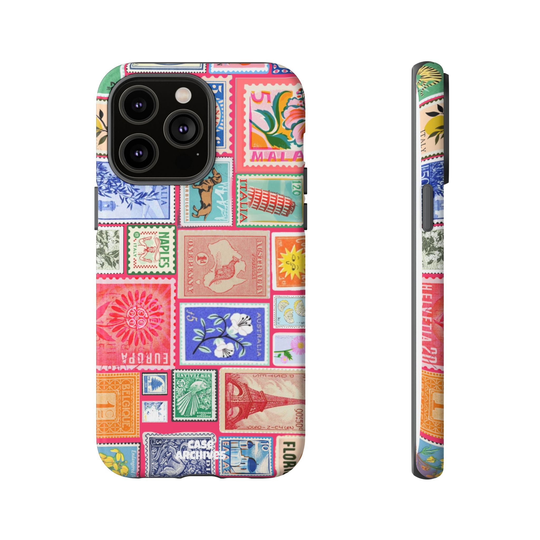 Vintage Stamp Collage Phone Case — Colorful Retro Postage Design